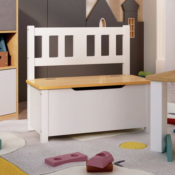 Kinderbank mit Stauraum, Weiß/Beige, 60 cm