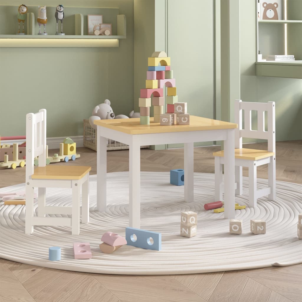 3-tlg. Kinder-Sitzgruppe Weiß Beige MDF