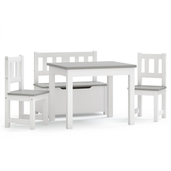 4-tlg. Kinder Sitzgruppe Weiß Grau MDF