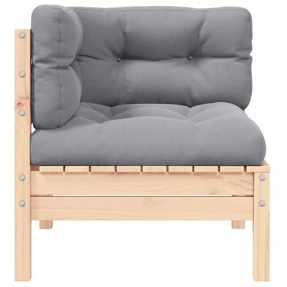 vidaXL Canapé d'angle de jardin avec coussins gris Bois de pin massif