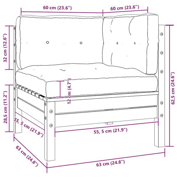 Garten Ecksofa Kiefer Massivholz Creme mit Kissen
