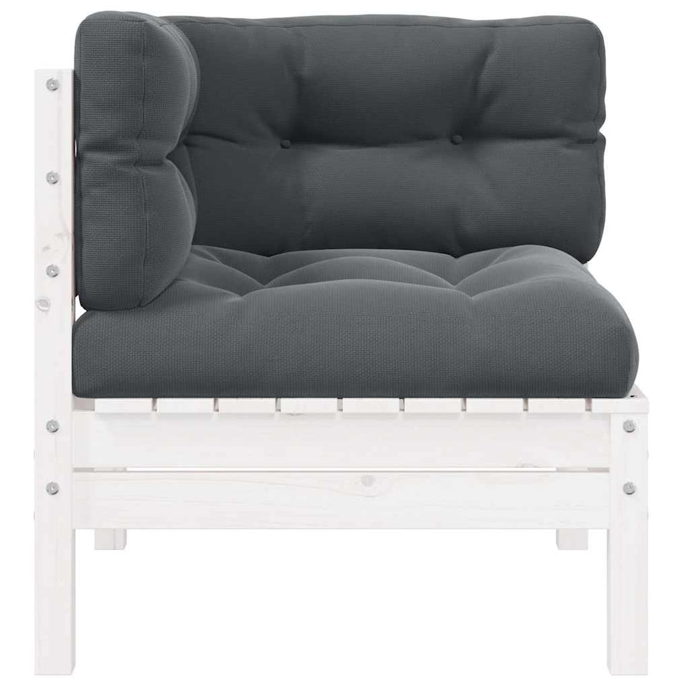 vidaXL Canapé d'angle de jardin avec coussins Blanc Bois de pin massif