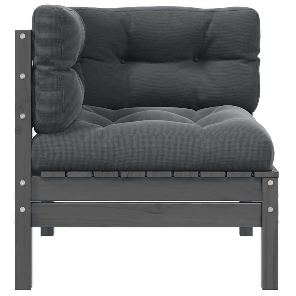 vidaXL Garden Corner Sofa with Anthracite Cushions Grey Solid Pine Wood
