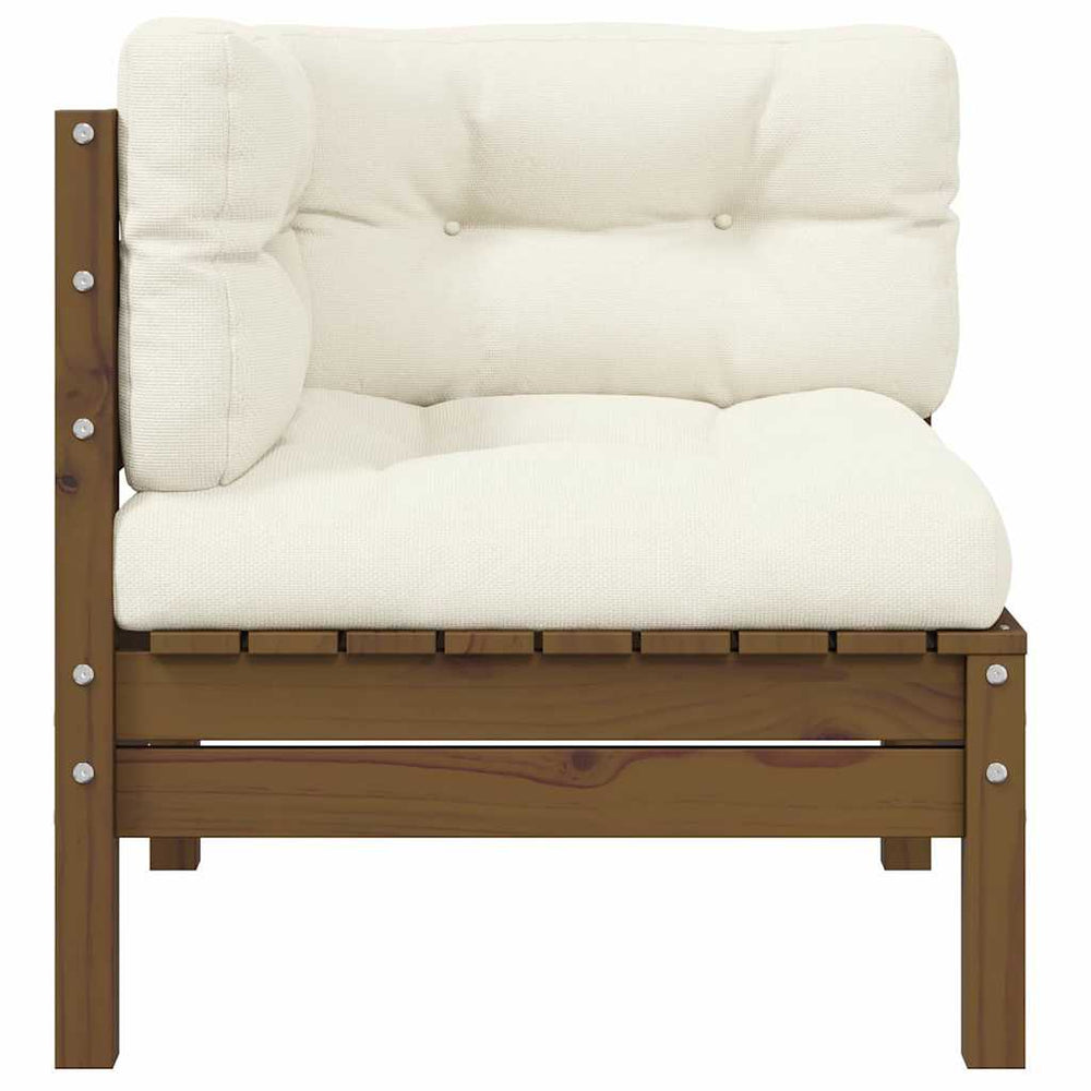 vidaXL Canapé d'angle de jardin avec coussins marron miel Bois de pin massif