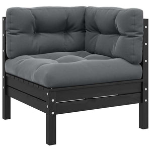 Schwarzes Garten Ecksofa Kiefer Massivholz mit Kissen