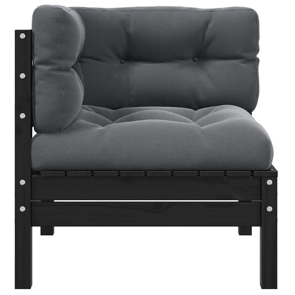 vidaXL Garden Corner Sofa with Cushions Black Solid Pine Wood