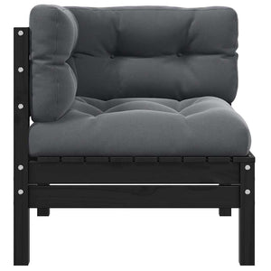 Schwarzes Garten Ecksofa Kiefer Massivholz mit Kissen