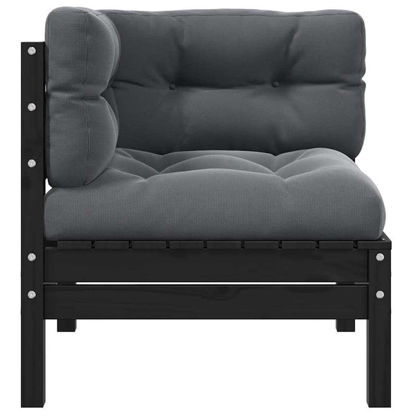 Schwarzes Garten Ecksofa Kiefer Massivholz mit Kissen