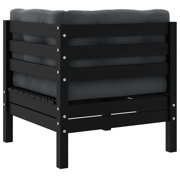 Schwarzes Garten Ecksofa Kiefer Massivholz mit Kissen
