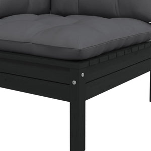 Schwarzes Garten Ecksofa Kiefer Massivholz mit Kissen