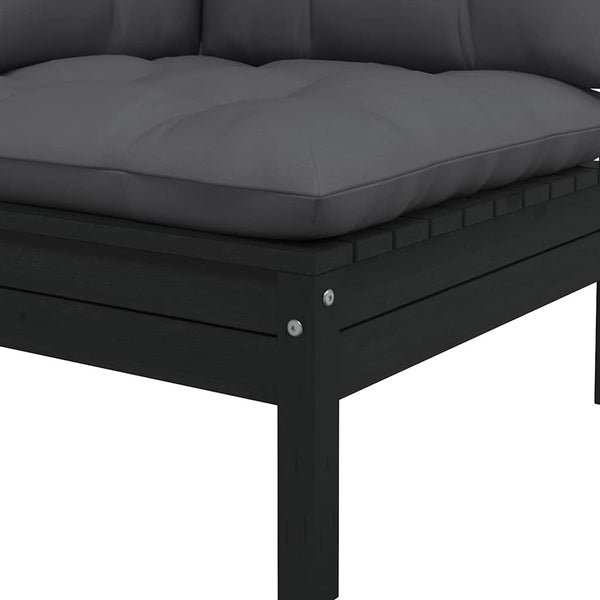 Schwarzes Garten Ecksofa Kiefer Massivholz mit Kissen
