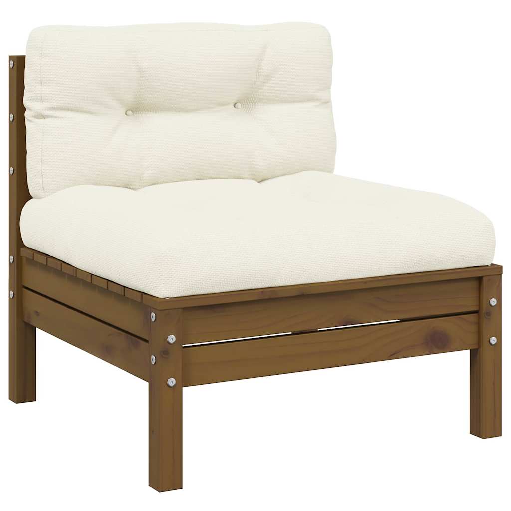 Garten Mittelsofa Kiefer mit Kissen Honigbraun