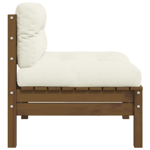 Garten Mittelsofa Kiefer mit Kissen Honigbraun