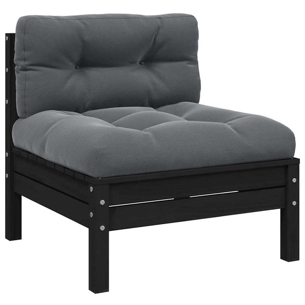 Garten Mittelsofa mit Kissen, Kiefer Massivholz Schwarz
