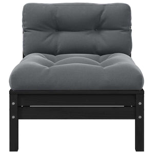 Garten Mittelsofa mit Kissen, Kiefer Massivholz Schwarz