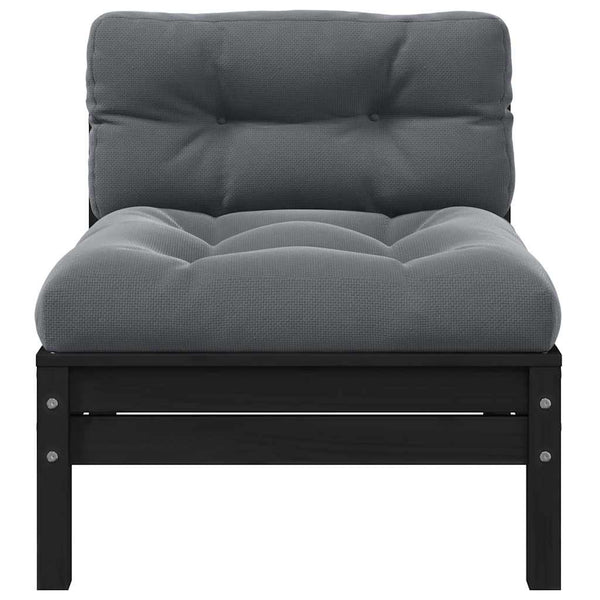 Garten Mittelsofa mit Kissen, Kiefer Massivholz Schwarz