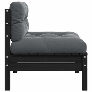 Garten Mittelsofa mit Kissen, Kiefer Massivholz Schwarz