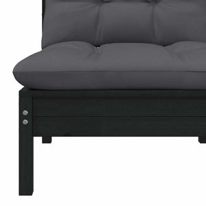 Garten Mittelsofa mit Kissen, Kiefer Massivholz Schwarz