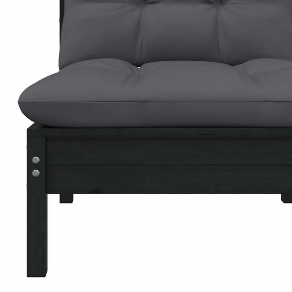 Garten Mittelsofa mit Kissen, Kiefer Massivholz Schwarz