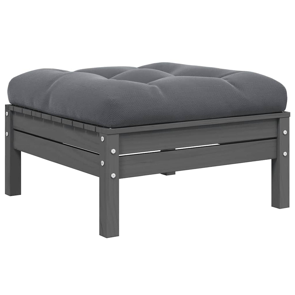 Gartenhocker mit Kissen Grau Kiefer Massivholz