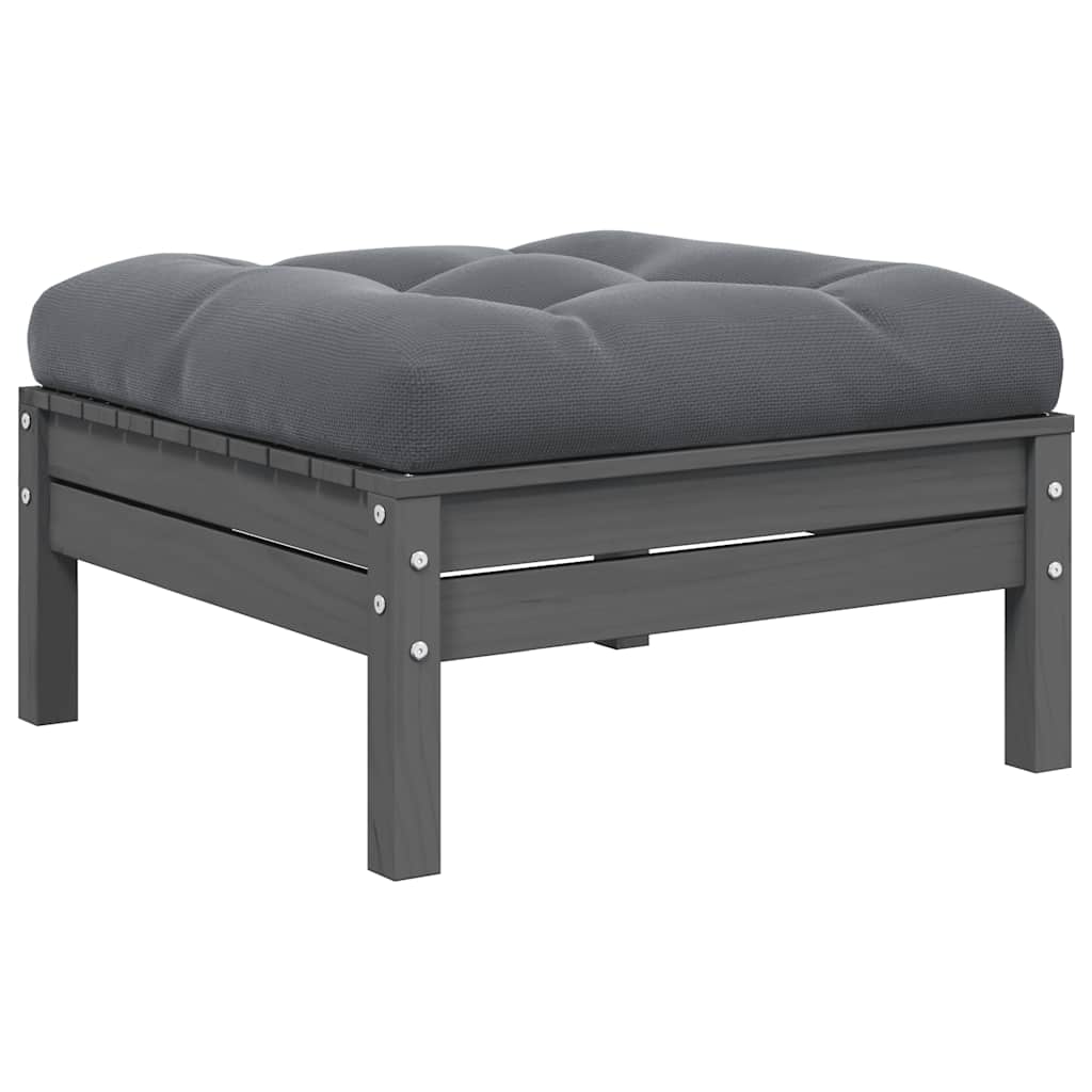 Gartenhocker mit Kissen Grau Kiefer Massivholz