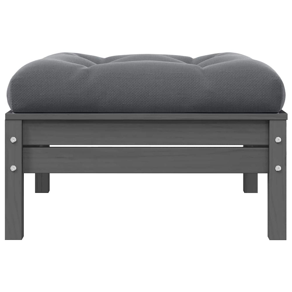 Gartenhocker mit Kissen Grau Kiefer Massivholz