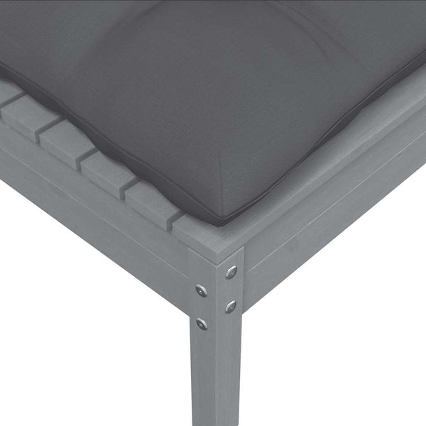 Gartenhocker mit Kissen Grau Kiefer Massivholz