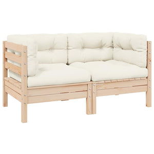 vidaXL 2-Seater Garden Sofa with Cream Cushions Solid Pine Wood