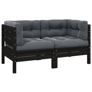 Schwarzes 2-Sitzer Gartensofa mit Kissen