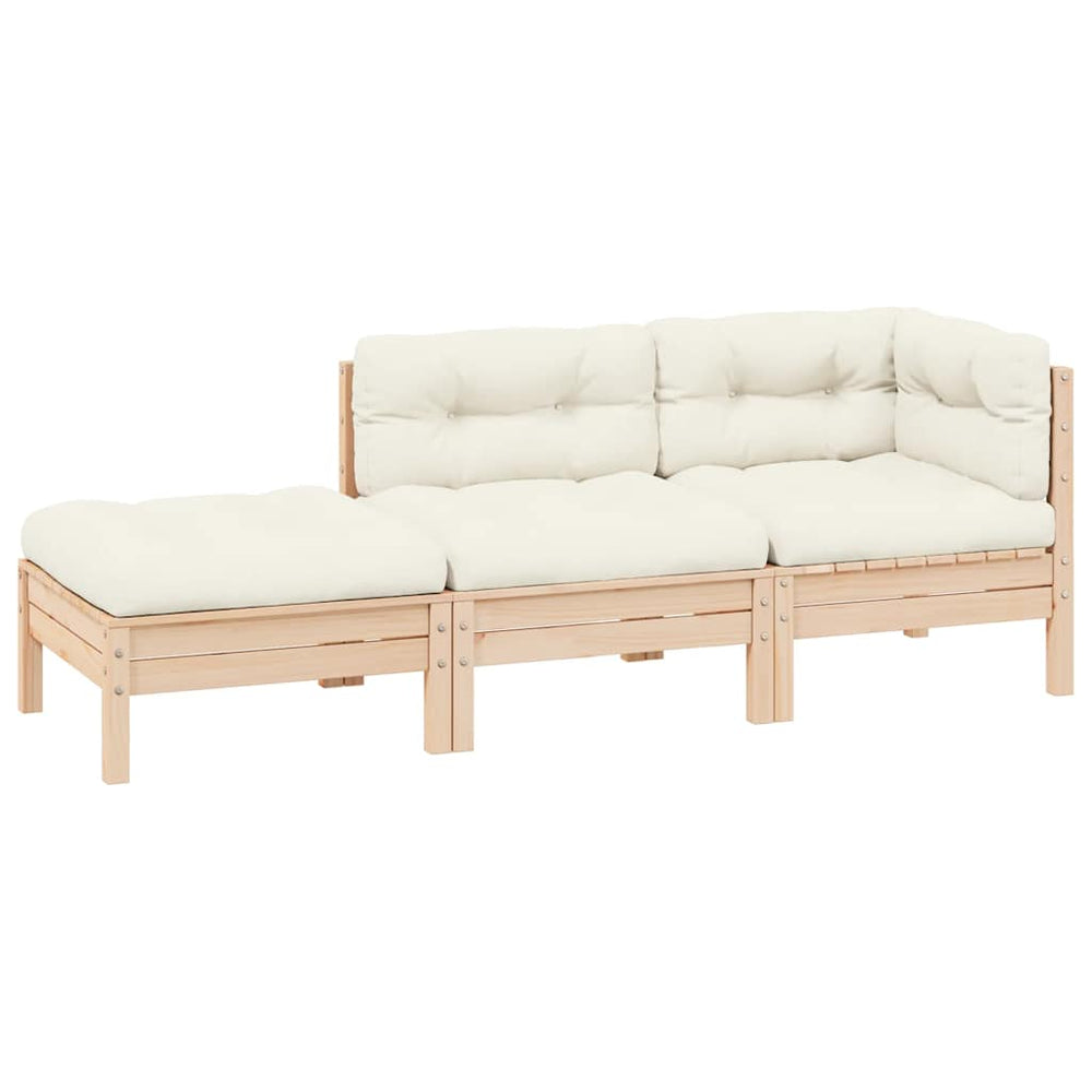 3-tlg. Garten Lounge Set Kiefer Massivholz Creme