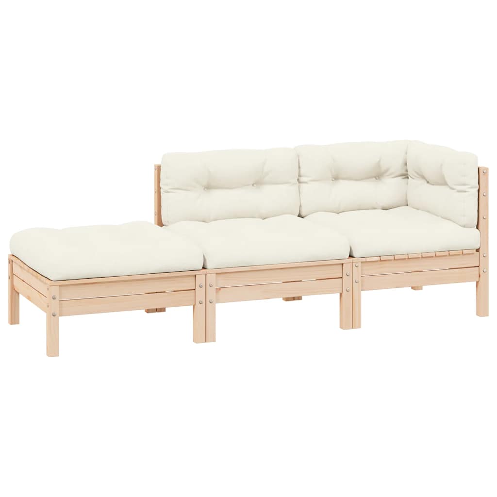 3-tlg. Garten Lounge Set Kiefer Massivholz Creme