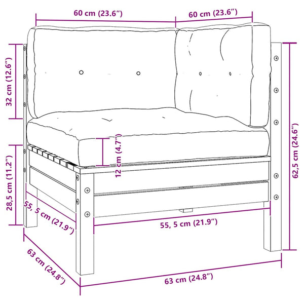 3-tlg. Garten Lounge Set Kiefer Massivholz Creme