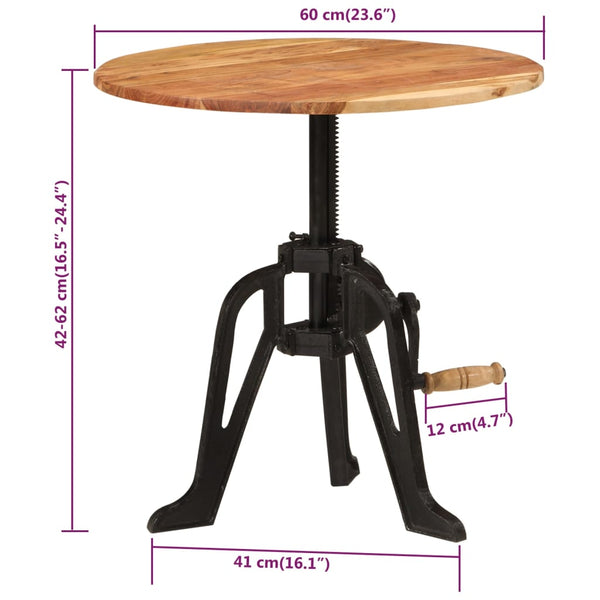 vidaXL Table d'appoint 60x(42-62) cm Bois d'acacia massif et fonte