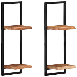 Wandregale Akazie Massivholz & Stahl, 2er Set