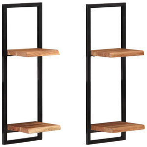 Wandregale Akazie Massivholz & Stahl, 2er Set