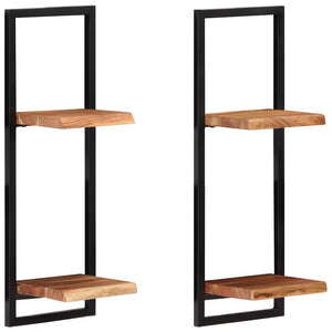 Wandregale Akazie Massivholz & Stahl, 2er Set