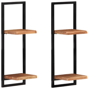 Wandregale Akazie Massivholz & Stahl, 2er Set