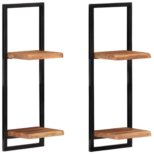 Wandregale Akazie Massivholz & Stahl, 2er Set