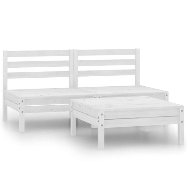 3-tlg. Garten-Lounge-Set Weiß Kiefer Massivholz