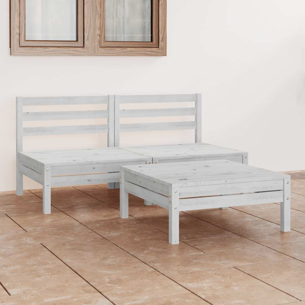 3-tlg. Garten-Lounge-Set Weiß Kiefer Massivholz