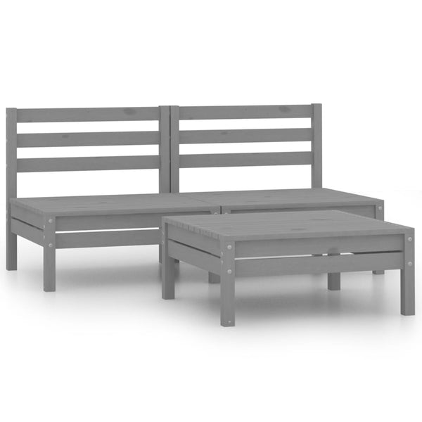 3-tlg. Garten-Lounge-Set Grau Kiefer Massivholz