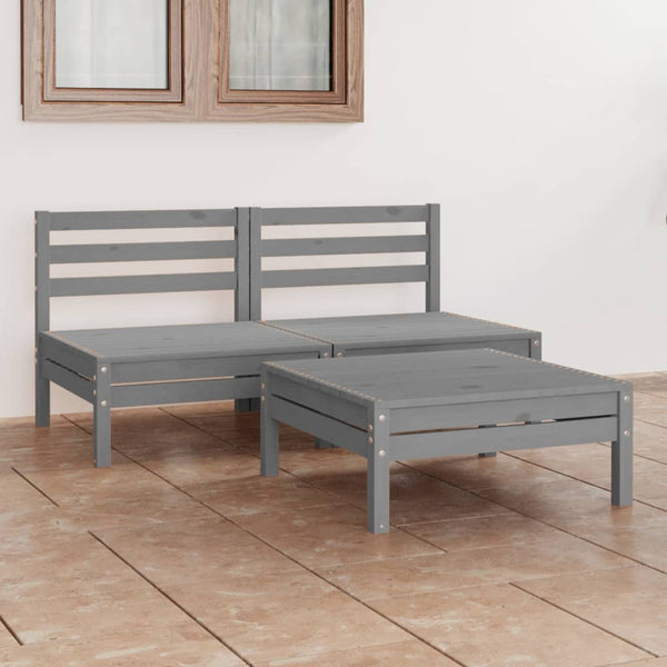 3-tlg. Garten-Lounge-Set Grau Kiefer Massivholz