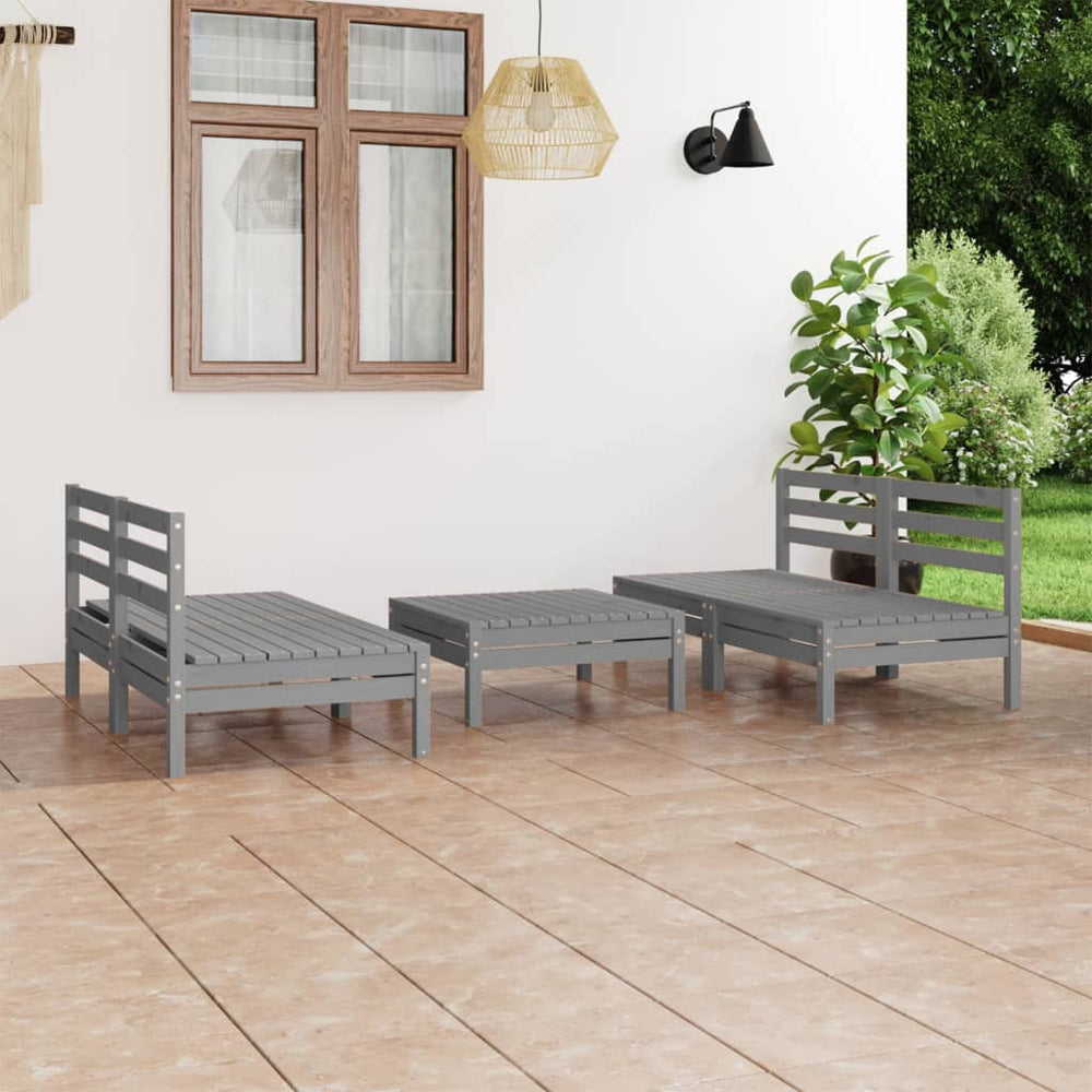 5-tlg. Garten-Lounge-Set Grau Kiefer Massivholz