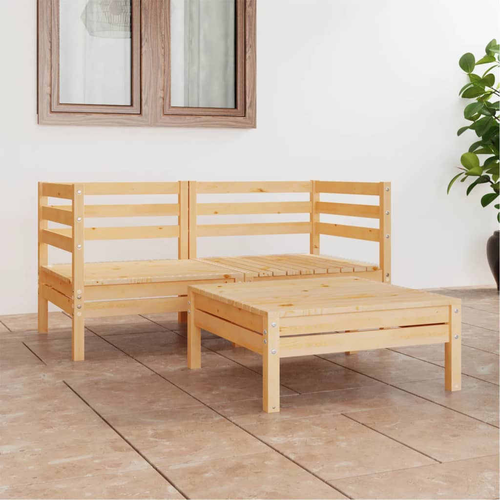 3-tlg. Garten-Lounge-Set Kiefer Massivholz