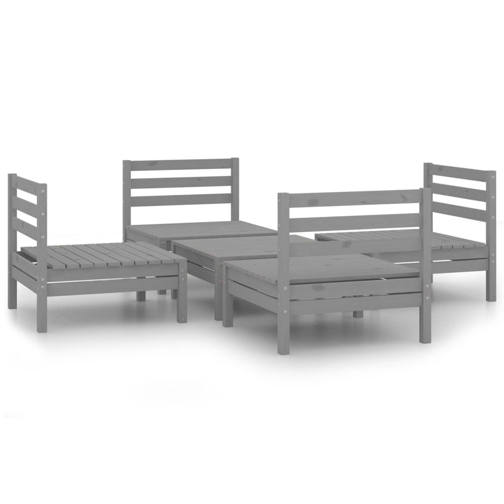 5-tlg. Garten-Lounge-Set Grau Kiefer Massivholz