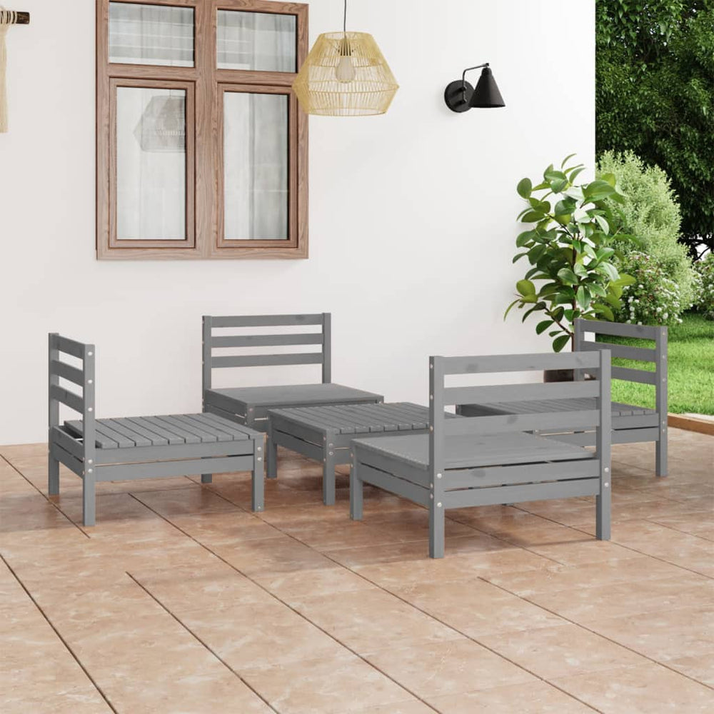 5-tlg. Garten-Lounge-Set Grau Kiefer Massivholz