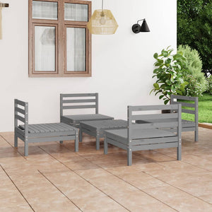 5-tlg. Garten-Lounge-Set Grau Kiefer Massivholz