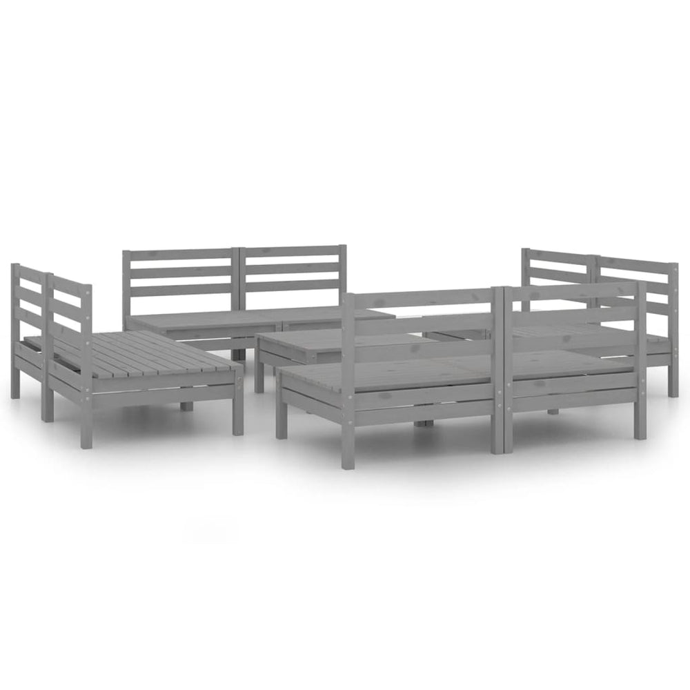 9-tlg. Garten-Lounge-Set Grau Kiefer Massivholz