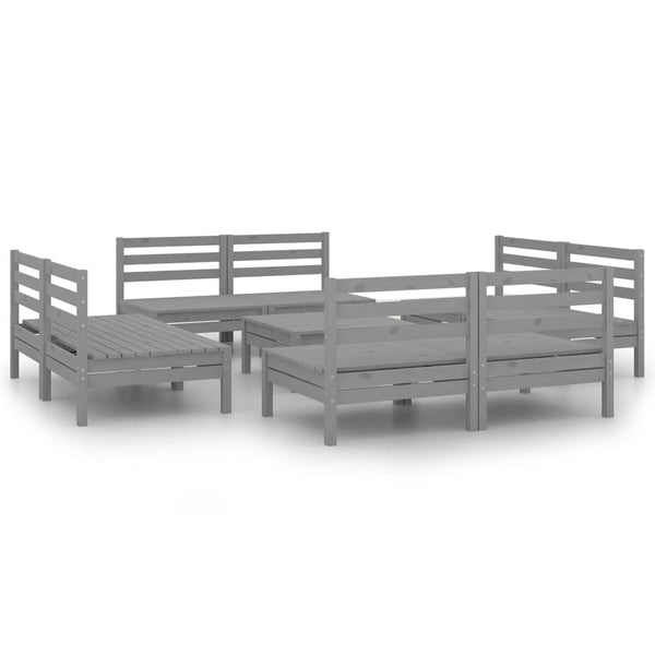 9-tlg. Garten-Lounge-Set Grau Kiefer Massivholz