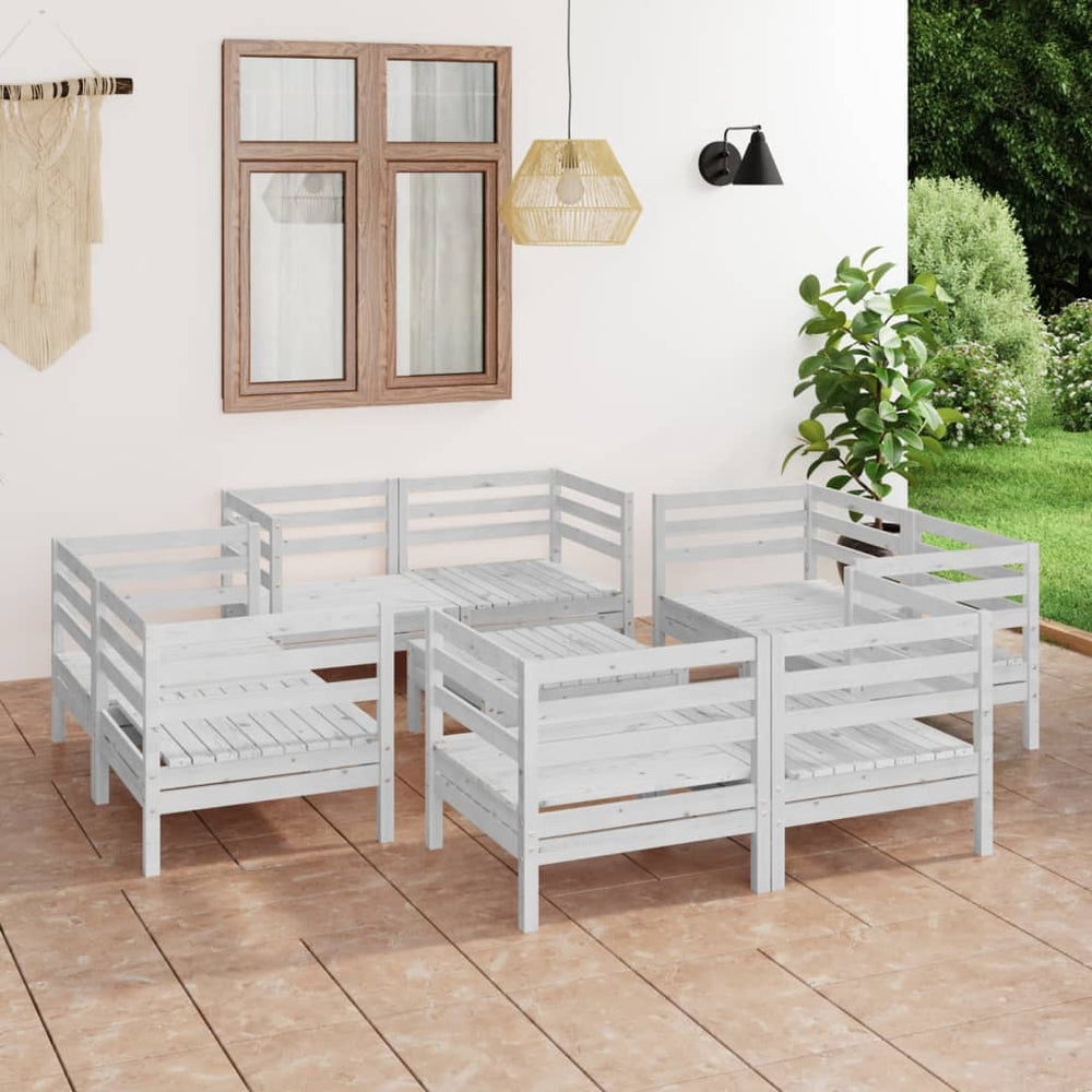 vidaXL 9-piece Garden Lounge Set White Solid Pine Wood